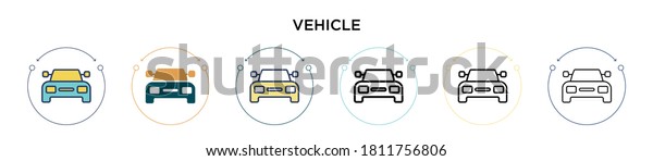 Vehicle icon in filled,\
thin line, outline and stroke style. Vector illustration of two\
colored and black vehicle vector icons designs can be used for\
mobile, ui, web