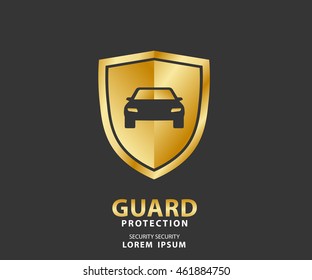 Vehicle Icon Luxury Shield, Auto Car Gold Guard Insurance Logo Vector Illustration