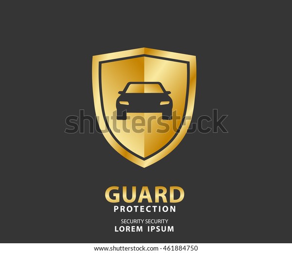 vehicle icon luxury shield, auto car gold\
guard insurance logo vector\
illustration