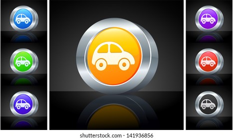 Vehicle Icon on 3D Button with Metallic Rim Original Illustration 