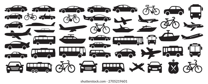 vehicle icon set . car, cycle icon set .silhouette set .