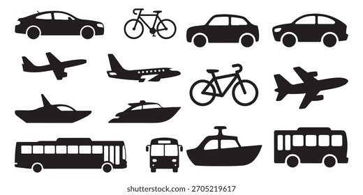 vehicle icon set . car, cycle icon set .silhouette set .