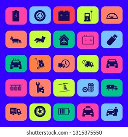 vehicle icon set with handcart, taxi cab and car wheel vector illustration