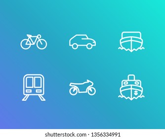 Vehicle icon set and motorbike with car, ship and bicycle. Motorcycle related vehicle icon vector for web UI logo design.