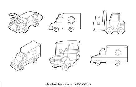 Vehicle icon set. Outline set of vehicle vector icons for web design isolated on white background