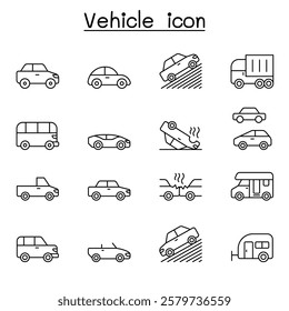 vehicle icon set in thin line style