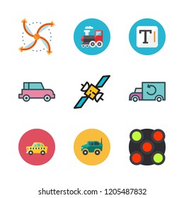 vehicle icon set. vector set about taxi, van, ar camera and train icons set.