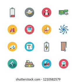 vehicle icon set. vector set about truck, battery, train and segway icons set.