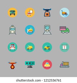 vehicle icon set. vector set about drone, truck, car and bulldozer icons set.