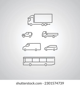 vehicle icon set vector car jeep pickup van transport