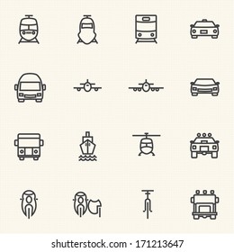 Vehicle icon sets. Line icons.