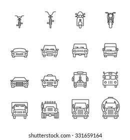 Vehicle icon sets. Line icons.