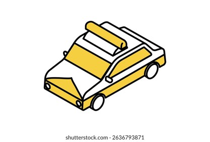 Vehicle icon, simple and cute isometric line drawing icon of a Japanese police car, Vector Illustration