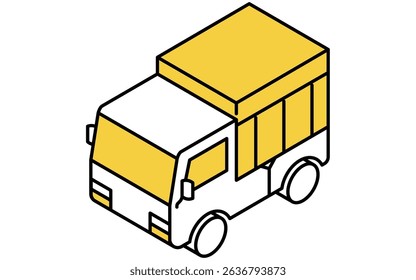Vehicle icon, simple and cute isometric line drawing icon of a light truck with hood, Vector Illustration