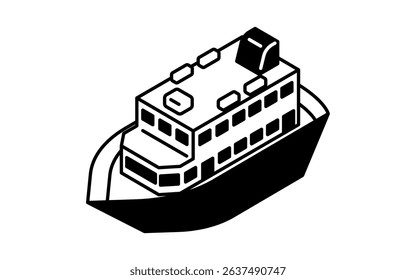 Vehicle icon, simple and cute isometric black and white line drawing icon of a cruiser, Vector Illustration
