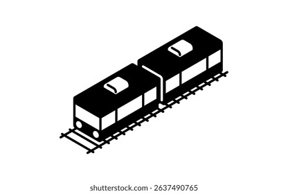 Vehicle icon, simple and cute isometric black and white line drawing icon of a connected train, Vector Illustration