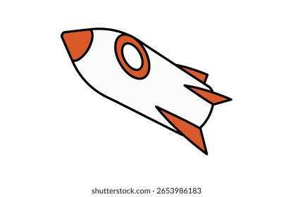 Icono del vehículo, icono isométrico simple y lindo del dibujo de la línea de un cohete, Ilustración vectorial