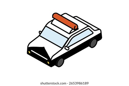 Vehicle icon, simple and cute isometric line drawing icon of a Japanese police car, Vector Illustration