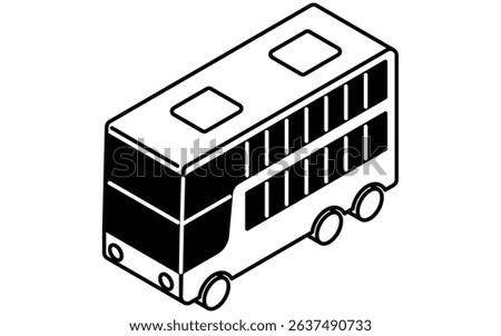Vehicle icon, simple and cute isometric black and white line drawing icon of a double-decker bus, Vector Illustration