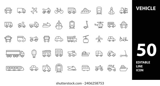 vehicle icon use for car, bus, motorcycle, bicycle, truck, airplane, train