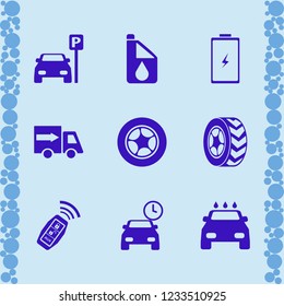 vehicle icon. vehicle vector icons set battery, car wash, car key signal and car wheel