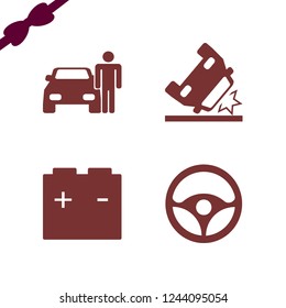 vehicle icon. vehicle vector icons set car battery, man with car, car accident and steering wheel