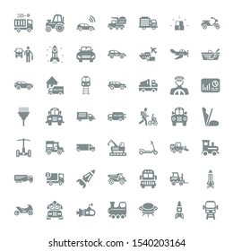 vehicle icons. Editable 49 vehicle icons. Included icons such as Train, Rocket, Ufo, Submarine, School bus, Motorcycle, Forklift, Bus, Dump truck. vehicle trendy icons for web.