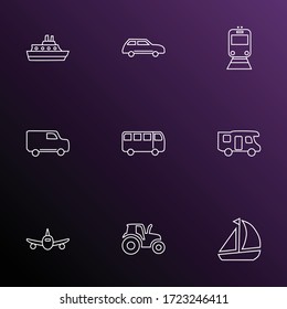 Vehicle icons line style set with cruise, bus, city car and other truck elements. Isolated vector illustration vehicle icons.