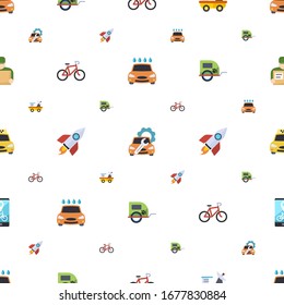 vehicle icons pattern seamless. Included editable flat Car wash service, Car repair service, moon rover, Bike, rocket, pet trailer, Taxi service icons. vehicle icons for web and mobile.