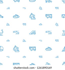 vehicle icons pattern seamless white background. Included editable outline excavator, truck crane, tractor, jet ski, helicopter, truck with hook icons. vehicle icons for web and mobile.