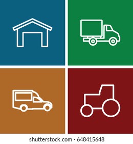 Vehicle icons set. set of 4 vehicle outline icons such as garage, tractor, van
