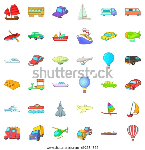 Vehicle icons set. Cartoon\
style of 36 vehicle vector icons for web isolated on white\
background