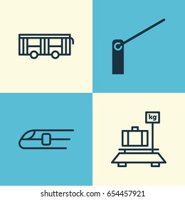 Vehicle Icons Set. Collection Of Baggage, Vehicle, Roadblock And Other Elements. Also Includes Symbols Such As Weight, Metro, Train.