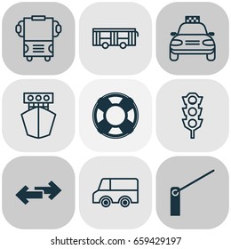 Vehicle Icons Set. Collection Of Stoplight, Transport, Lifebuoy And Other Elements. Also Includes Symbols Such As Yacht, Traffic, Rescue.