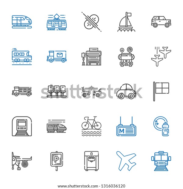 vehicle icons set.\
Collection of vehicle with subway, plane, ice cream machine,\
parking, engine, washing, metro, bike, train, underground. Editable\
and scalable vehicle\
icons.