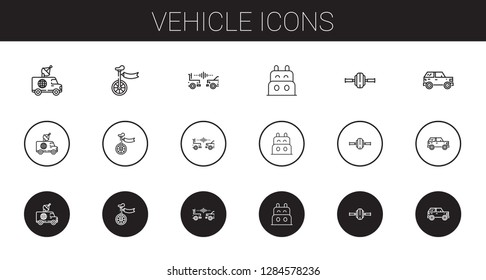 vehicle icons set. Collection of vehicle with van, unicycle, car, boat, wheel. Editable and scalable vehicle icons.