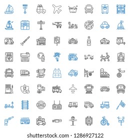 vehicle icons set. Collection of vehicle with wiper, bicycle, heliport, parking meter, belt, ice cream car, bus, parking, racing, tractor. Editable and scalable vehicle icons.