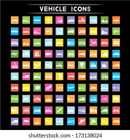 vehicle icons set, flat icons