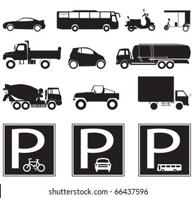 vehicle icons set and signs