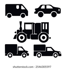 Vehicle Icons Set silhouette. Vector illustration of different vehicle icons on a white background.