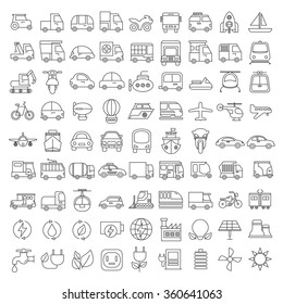 vehicle icons set, transportation icons, thin line theme