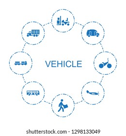vehicle icons. Trendy 8 vehicle icons. Contain icons such as forklift, courier, van, truck, helicopter, bus airoirt, truck with luggage, bicycle. vehicle icon for web and mobile.