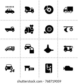 Vehicle icons. vector collection filled vehicle icons. includes symbols such as plow, turbo, spherical bearing, car service. use for web, mobile and ui design.