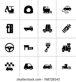 Vehicle icons. vector collection filled vehicle icons. includes symbols such as tire repair, steering wheel, car service, auto transmission. use for web, mobile and ui design.