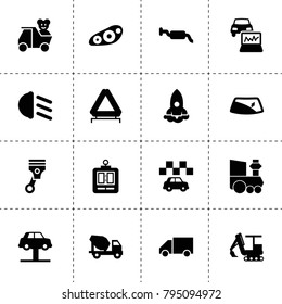 Vehicle icons. vector collection filled vehicle icons. includes symbols such as truck, window repair, car lift, piston, car emergency sign. use for web, mobile and ui design.