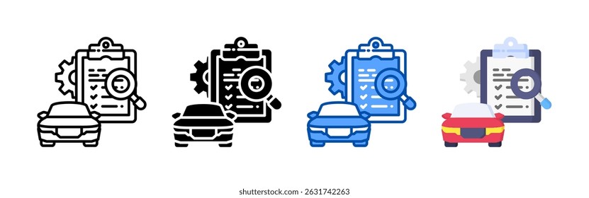 Vehicle inspection icon set bundle. Multi style icon collection perfect for websites, apps, and presentations. Simple vector icon collection