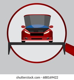 Vehicle inspection. red car, vector, repair