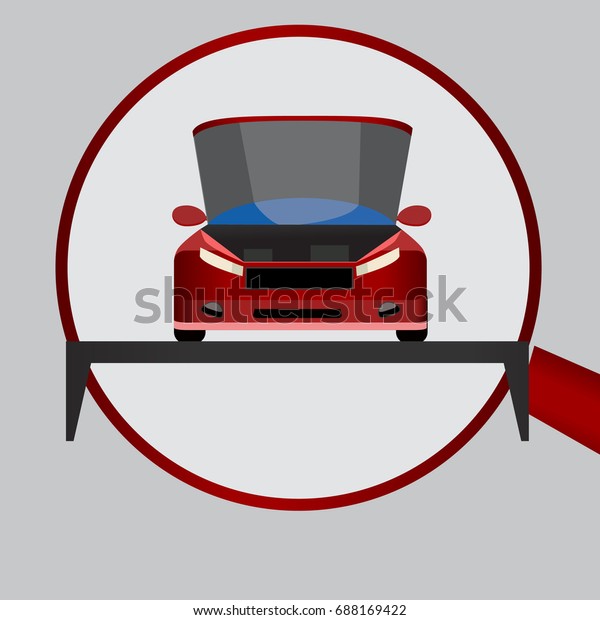 Vehicle inspection.\
red car, vector,\
repair