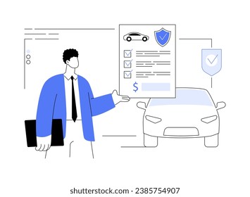 Vehicle insurance abstract concept vector illustration. Car insurance registration, personal transport protection, penalties for uninsured vehicles, ground transportation abstract metaphor.