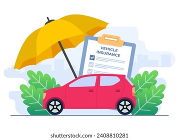 Vehicle insurance flat illustration, Auto insurance, Car safety, assistance and protection concept for, ui, web design, landing page, infographic